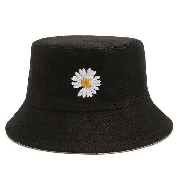 Bucket Hat Version Of Spring And Autumn Embroidered Small Daisy Double Sided Flower Hat Cute Ladies Sun Protection Sun Hat_viptrois.com