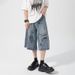 Wahed Graffiti Denim Short For Men, Summer Thin Mid-Length American Street Style Veratile Looe Straight Cropped_viptrois.com