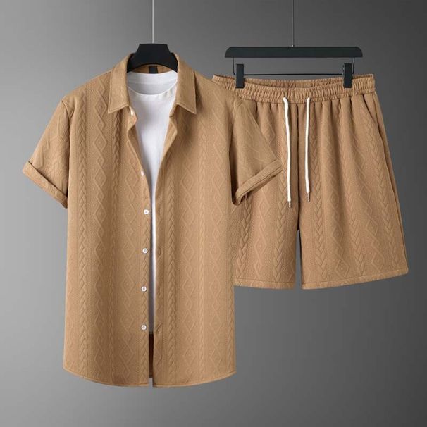 Men's Clothing Spring And Summer New Men's Casual Sports Suit Knitted Pattern Fashion Loose Short Sleeve Two Piece Suit_viptrois.com