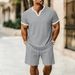 Men's Waffle Knit V-Neck T-Shirt & Shorts Set - Breathable, Comfortable, Casual Summer Outfit (Multiple Colors & Sizes)_viptrois.com