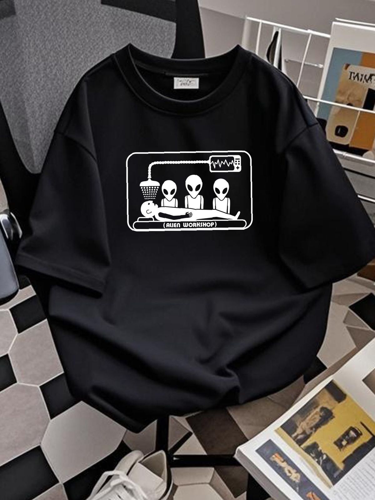 Alien Workshop Logo Men's Black T-Shirt Size S-5XL Soft Breathable Unisex Slightly Streetwear Graphic Comfortable Summer Fashion Homme Stretched_viptrois.com