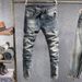 Men's Vintage Light Blue Jeans Distressed Washed Denim Pants Slim Tapered Fit Casual Style with Subtle Stretch_viptrois.com