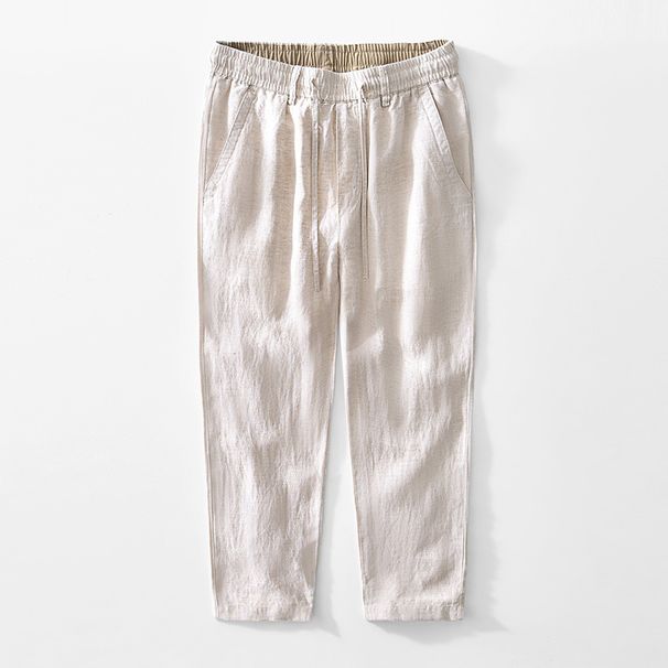 Men's Clothing Elastic Waist Linen Pants Straight Loose Trousers Linen Tencel Blended Breathable Pants_viptrois.com