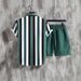 Men's Clothing Striped Contrast Color 3D Printing Summer Vacation Shirt Shorts 2 Piece Set_viptrois.com