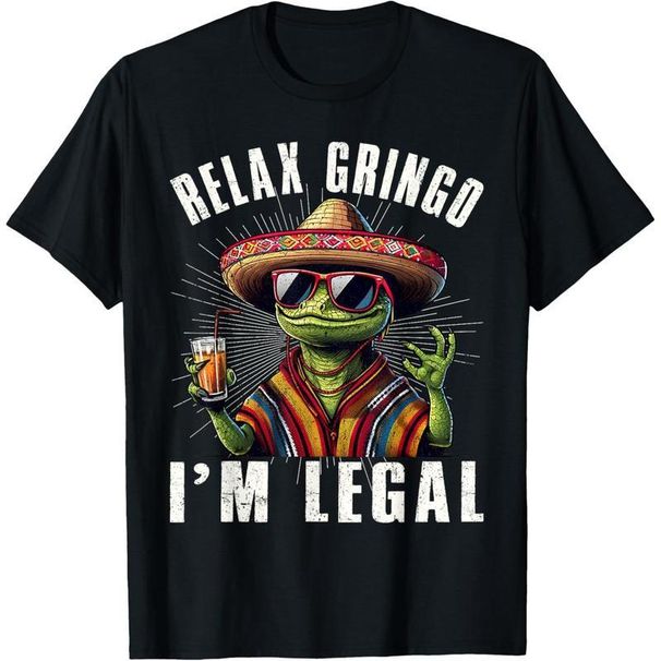 Camisetas - Camiseta Algodón De Manga Corta Relax Gringo Soy Legal Lagarto Mexicano Divertida Para Hombres Y Mujeres_viptrois.com
