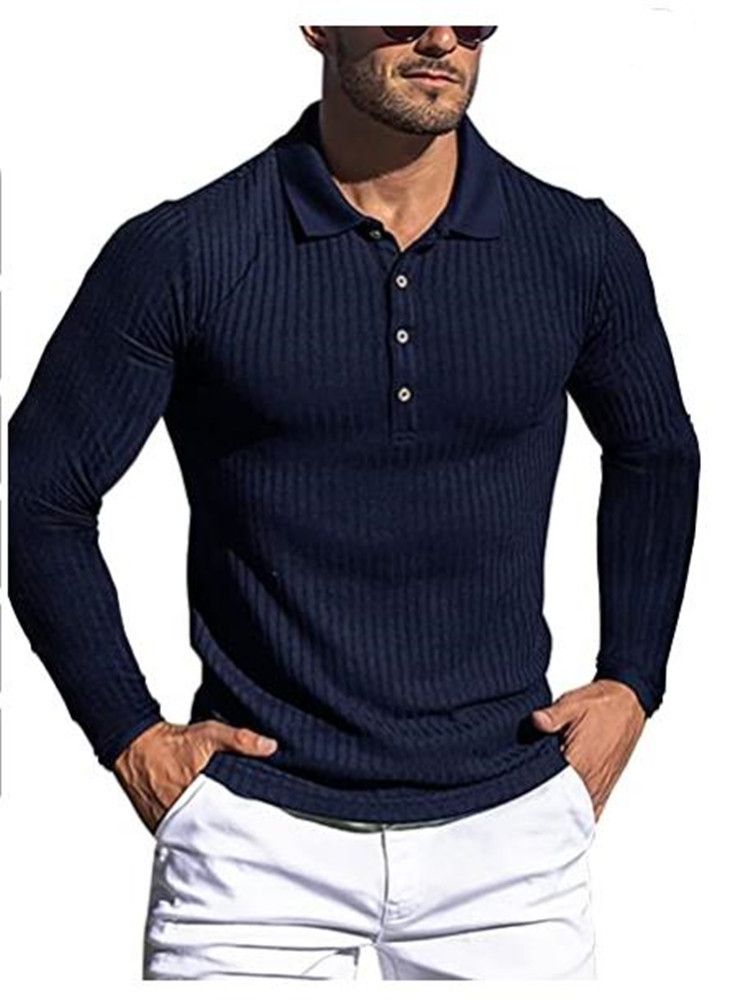 Men's Performance Stripe Polo Shirt - Stretch-Fit Long Sleeve Workout Top For Running & Gym (S-XXXL, 8 Athletic Colors)_viptrois.com