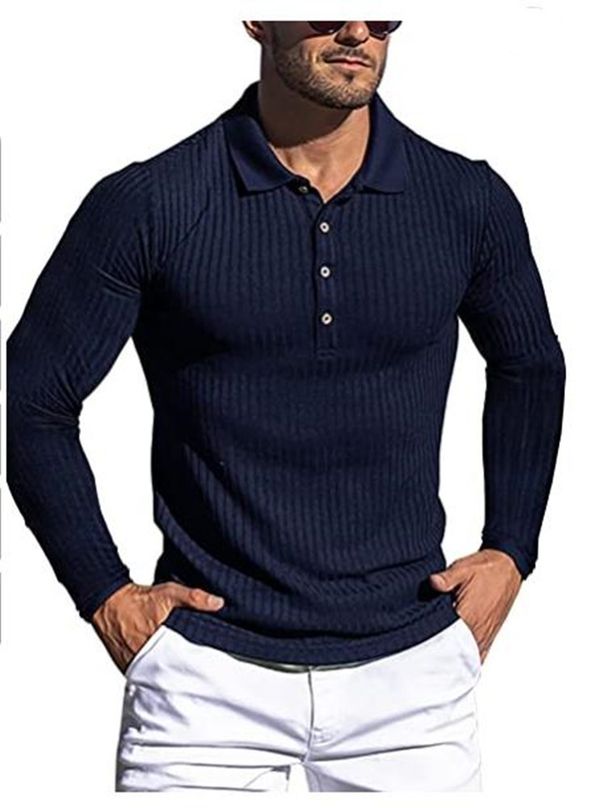 Men's Performance Stripe Polo Shirt - Stretch-Fit Long Sleeve Workout Top For Running & Gym (S-XXXL, 8 Athletic Colors)_viptrois.com