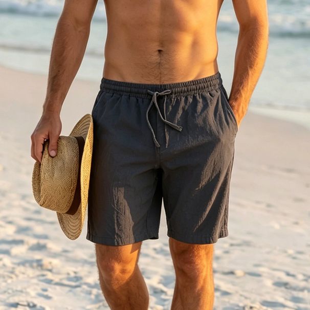 Men's Casual Sports Shorts New Breathable Cotton And Linen Solid Color Summer Beach Pants Comfortable Fit_viptrois.com