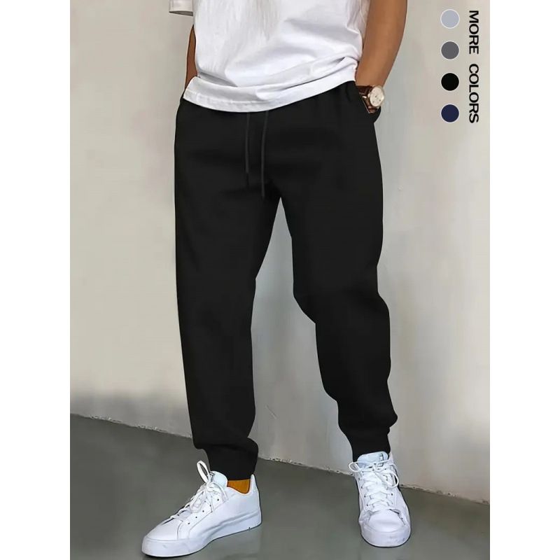 Men's Clothing Casual Jogger Pants - 220g Lightweight, Loose Fit, Drawstring Waist, Elastic Cuff, Pure Color Polyester Trousers For Everyday Wear_viptrois.com