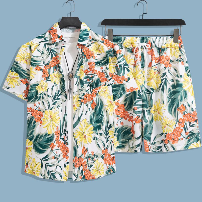 Men's Clothing Summer Short Sleeved Men's Shirt Seaside Beach Vacation Leisure Loose Shorts Men's Clothing Trend_viptrois.com