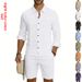 Men's Clothing Men's Style Linen Suit Casual Loose Breathable Long Sleeved Shirt Workwear Beach Shorts Set For Formal & Casual_viptrois.com