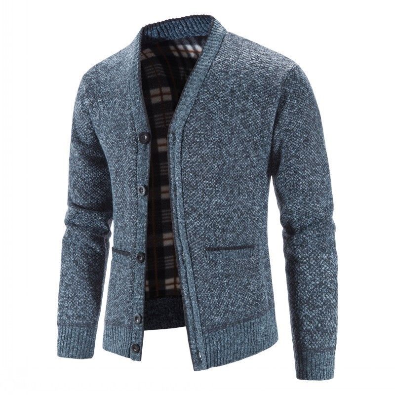 Men’s Slim Fit V-Neck Cardigan – Plus Velvet Thickened Sweater Coat (Red/Light Grey/Dark Gray/Blue/Brown, M-3XL)_viptrois.com
