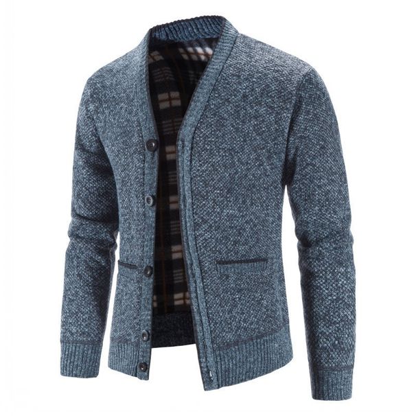 Men’s Slim Fit V-Neck Cardigan – Plus Velvet Thickened Sweater Coat (Red/Light Grey/Dark Gray/Blue/Brown, M-3XL)_viptrois.com