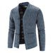 Men’s Slim Fit V-Neck Cardigan – Plus Velvet Thickened Sweater Coat (Red/Light Grey/Dark Gray/Blue/Brown, M-3XL)_viptrois.com