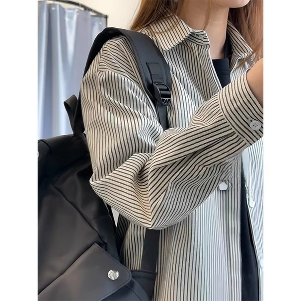 Summer unisex high-quality striped shirt, casual cool, loose and long sleeved youth trendy brand jacket_viptrois.com