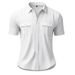 New Summer Simple For Men, Solid Color Patchwork Linen Cardigan, Short Sleeve Loose Turn-Down Collar Men's Shirt_viptrois.com