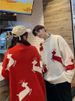 Pure Elk Long Sleeve Sweater Men Loose Round Neck Knitwear Hong Kong Style Trendy Brand Couple Fresh Christmas Base Shirt_viptrois.com