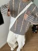 Pure Autumn Winter Cleanfit Retro Striped Color-Block Sweater Men's High-End Korean Style Round Neck Casual Knitwear_viptrois.com
