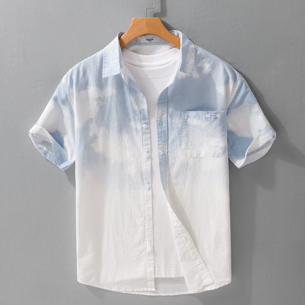 Summer Men's Versatile Short Sleeved Shirt Made Of Pure Cotton, Comfortable, Breathable, Handsome Beach Casual Shirt_viptrois.com