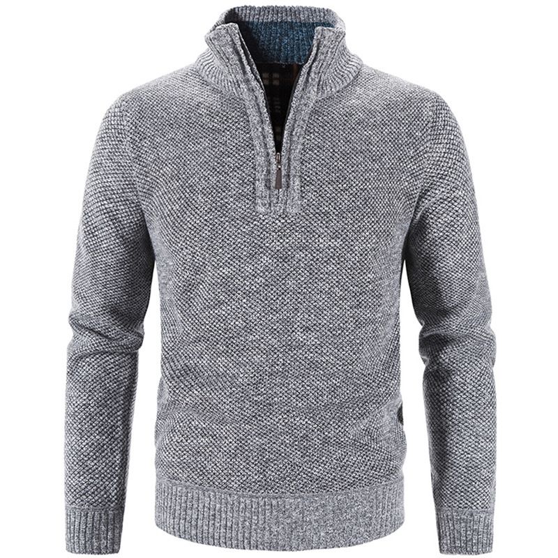 "Unisex Fleece-Lined Cardigan – Minimalist Stand Collar Knit Sweater With Ribbed Hem"_viptrois.com