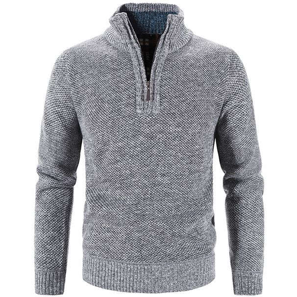 "Unisex Fleece-Lined Cardigan – Minimalist Stand Collar Knit Sweater With Ribbed Hem"_viptrois.com