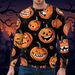 Halloween Graphic Sweatshirt – Spooky Pumpkin & Spider Web Print (S-5XL, Polyester, Oversized Fit)_viptrois.com