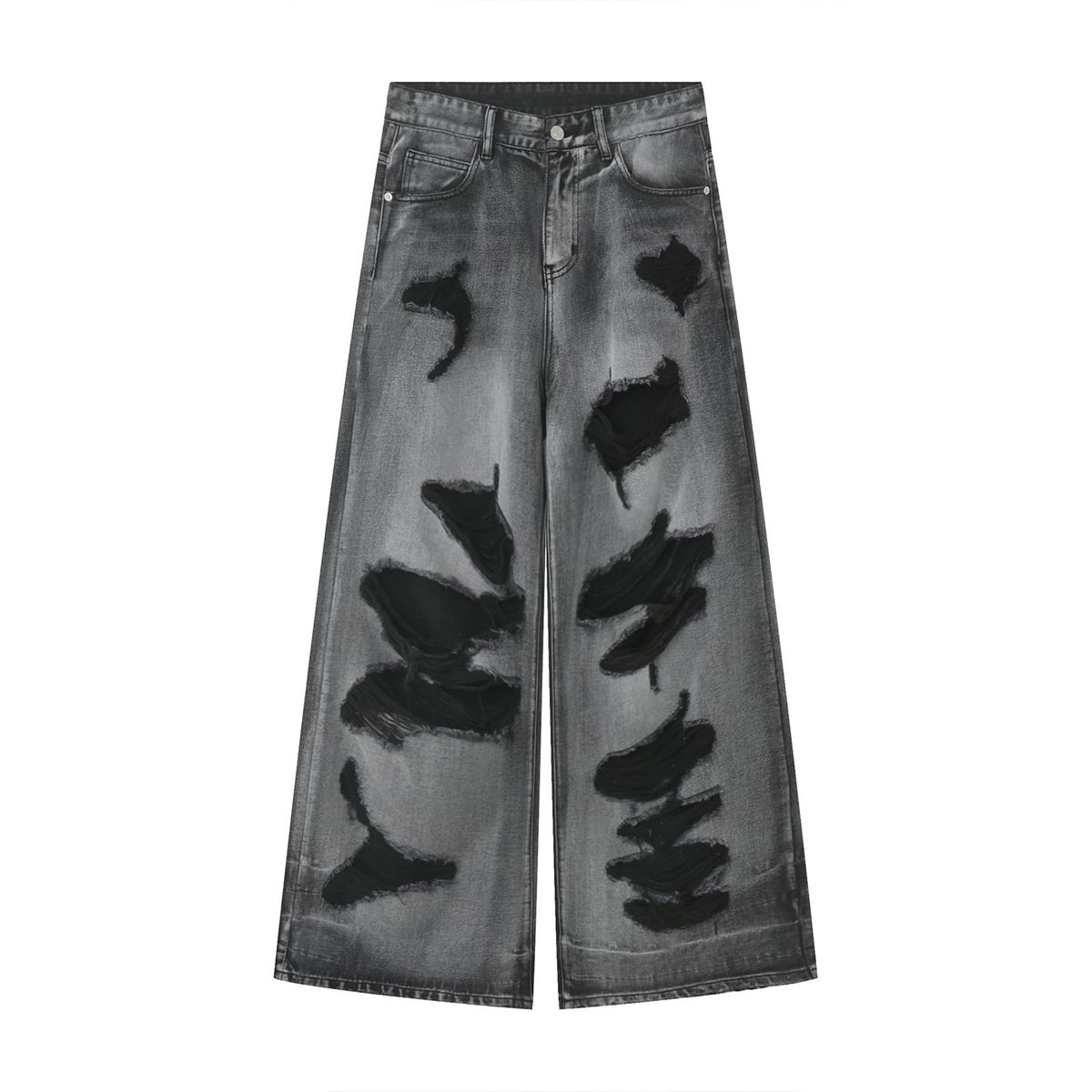 Men's Clothing | 25 Summer New High Street Hip Hop Ripped Beggar's Wear Wide Mopping Denim Pants_viptrois.com