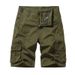 Premium Products Washed Cotton 2025 Summer New Product Plus Size Men's Five Quarter Pants With Multiple Pockets Solid Color Casual Shorts_viptrois.com