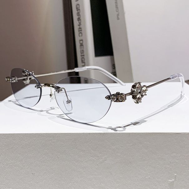 Oval Metal Eyeglass Frames With Pearl Accents Frameless Design Compatible With Prescription Non-Prescription Lenses ( Blue Light Filter Options)_viptrois.com