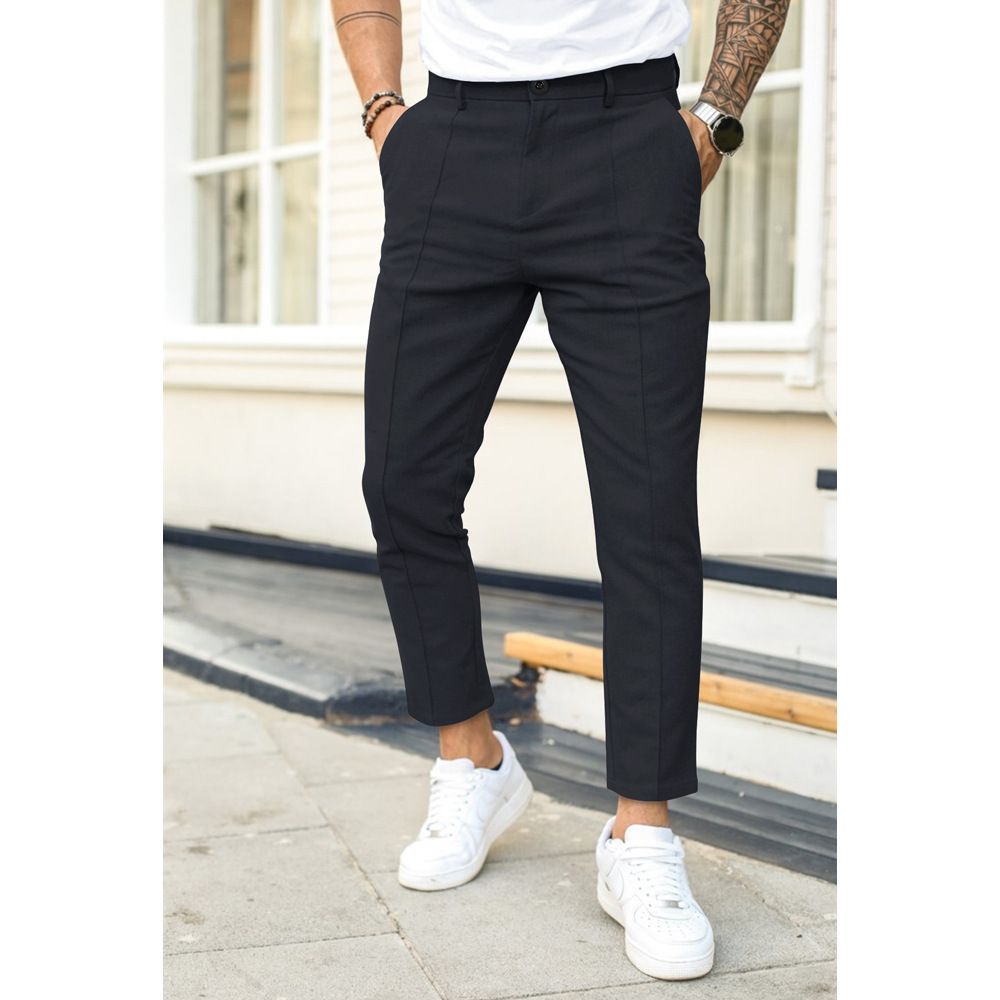 Men's 2024 New Spring And Autumn Men's Double Pleated Line Solid Color Casual Formal Trousers_viptrois.com