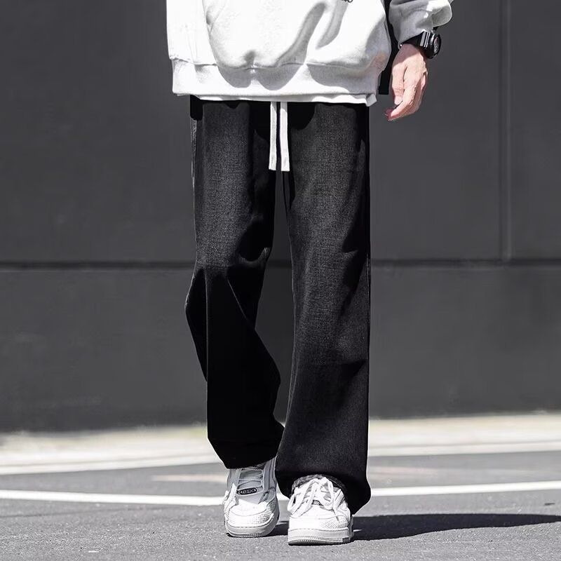 New High Street Wide-leg Pants For Men, Black Gray, Spring And Autumn Style, Men's Loose Straight Casual Trendy Brand_viptrois.com