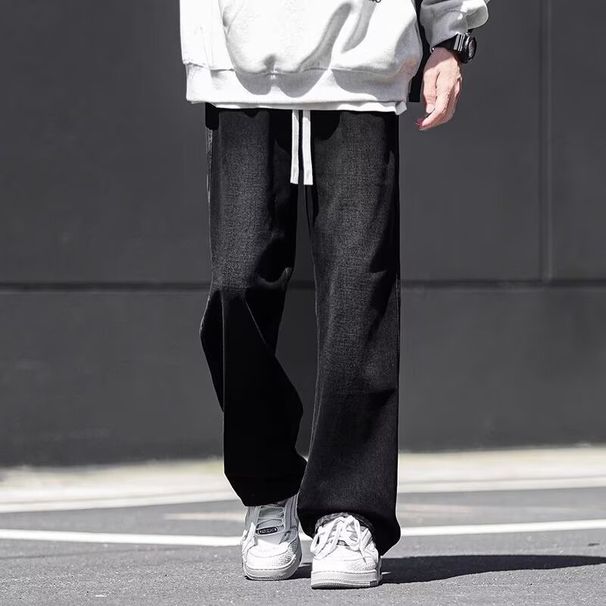 New High Street Wide-leg Pants For Men, Black Gray, Spring And Autumn Style, Men's Loose Straight Casual Trendy Brand_viptrois.com
