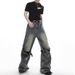 Small Niche Distressed Waisted 3D Splicing Design, American High Street Trendy Brand Micro Flared Jeans For Men_viptrois.com