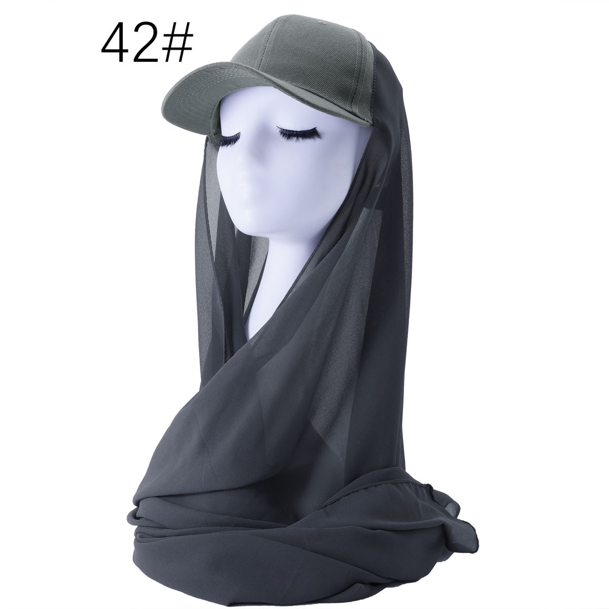 New Style Solid Color Chiffon Scarf Women's Baseball Cap Brim Style Middle Eastern All Match Pullover Headscarf Hat_viptrois.com