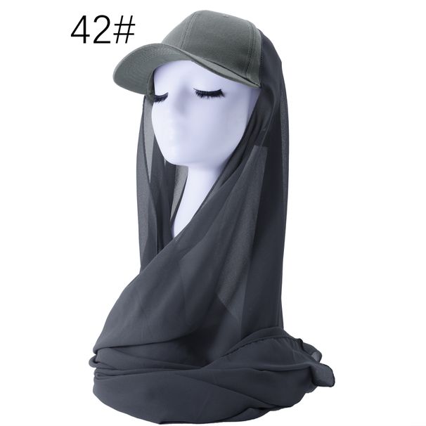New Style Solid Color Chiffon Scarf Women's Baseball Cap Brim Style Middle Eastern All Match Pullover Headscarf Hat_viptrois.com
