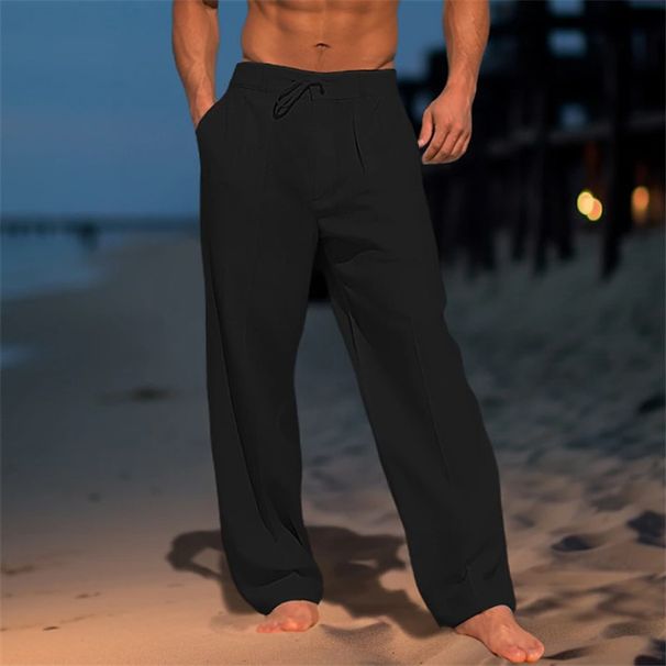 Men's Clothing Men's Linen Trousers Summer Beach Pants Front Pocket Solid Color Breathable Casual Daily Vacation Basic Style_viptrois.com