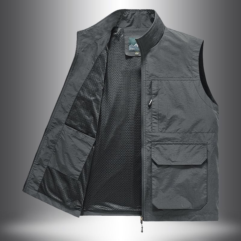 "Men's Utility Vest – Rugged Nylon Photographer & Fishing Sleeveless Jacket With Multi-Pockets (Relaxed Fit, Breathable Polyester Lining, M-5XL)"_viptrois.com