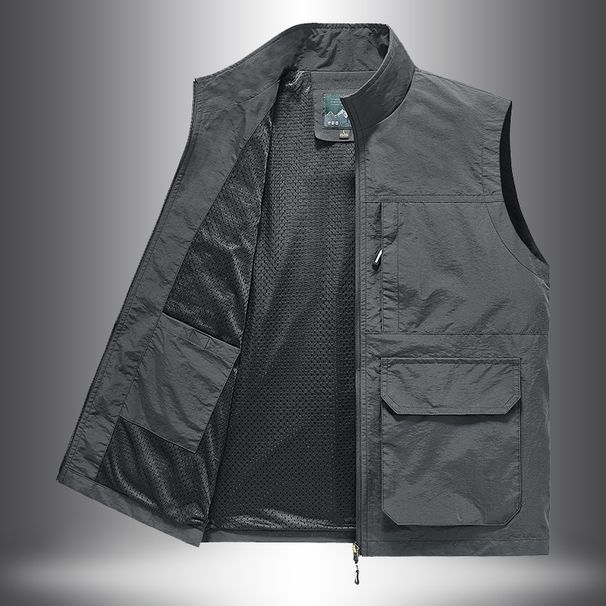 "Men's Utility Vest – Rugged Nylon Photographer & Fishing Sleeveless Jacket With Multi-Pockets (Relaxed Fit, Breathable Polyester Lining, M-5XL)"_viptrois.com