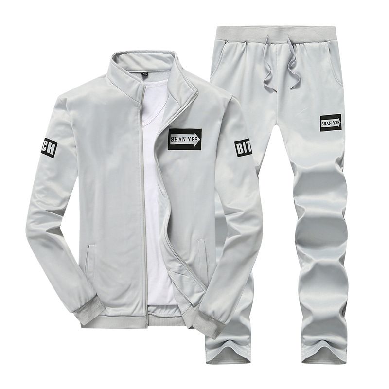 Men's Trendy Sportswear Set | Zip-Up Hoodie & Joggers | Lightweight Acetate Blend | Street Style (Gray/Black/Navy/White)_viptrois.com