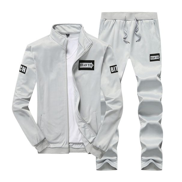 Men's Trendy Sportswear Set | Zip-Up Hoodie & Joggers | Lightweight Acetate Blend | Street Style (Gray/Black/Navy/White)_viptrois.com