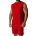 New Summer Sleeveless Sports Suit Casual Thin Top Solid Color Vest Two-Piece Set For Men_viptrois.com