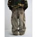 Men's Clothing Vintage Wash Distressed Denim Jeans - Unisex Baggy Wide Leg Cropped Pants With Unique Washed Effect (Brown, S-XXXL)_viptrois.com