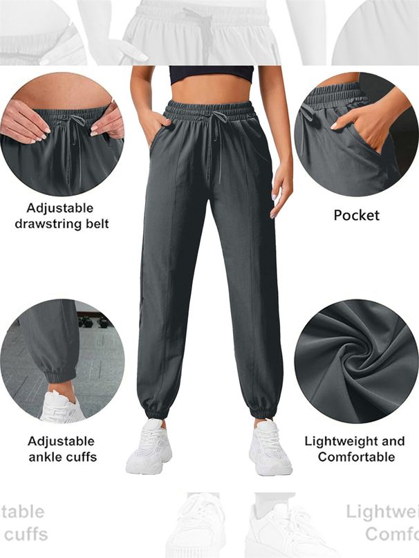Loose Running And Fitness Pants, Women's Side Pockets, Outdoor Casual Sports Pants, Ankle Tied Yoga Pants_viptrois.com