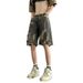 Men's Distressed Denim Shorts - Ripped Raw Hem 5-Inch Inseam Baggy Fit High Street Fashion Summer Casual Shorts_viptrois.com