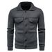 Loom Autumn New Foreign Trade Men's Knitted Cross-Border Fashion Solid Color Turn-Down Collar Workwear Cardigan Outerwear_viptrois.com