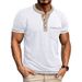 2025 Summer Men's Short Sleeved Henley Button T-shirt Color Blocked T-shirt Men's_viptrois.com