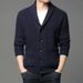 Men's Thick Knit Button Cardigan - Winter Warm V-Neck Wool Sweater With Shawl Collar, Solid Color Casual Pullover For Fall & Winter_viptrois.com