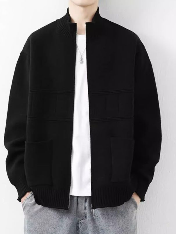 New standing collar knitted cardigan jacket for men's spring and autumn loose casual jacket, men's high-end spring clothing line jacket_viptrois.com