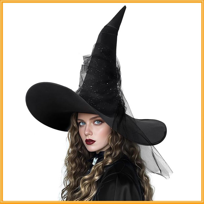 Halloween Black Ruched Mesh COS Magician Witch Wizard Hat Costume_viptrois.com