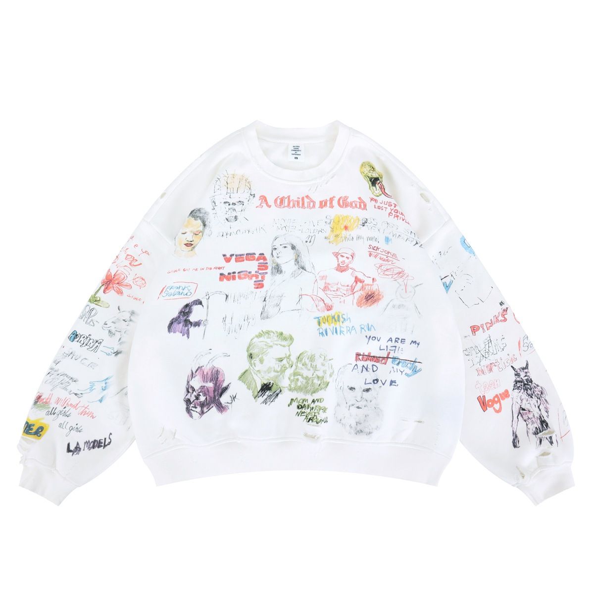 2026 Autumn Winter New Trendy Brand High Street Full Print Graffiti Hip Hop Fleece-Lined Crew_viptrois.com
